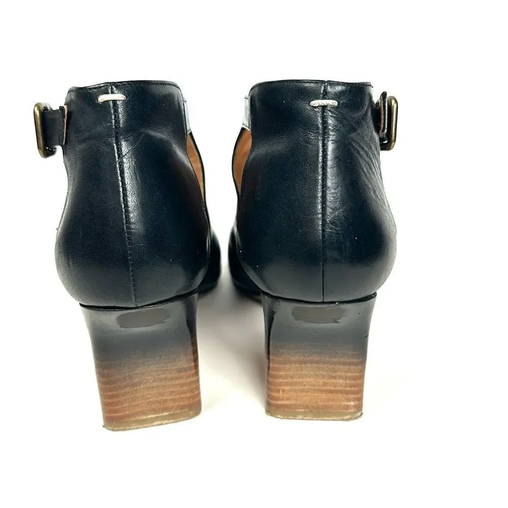 Maison Martin Margiela Black Leather Ombre Heels Open Toe Side Buckle Italy 39